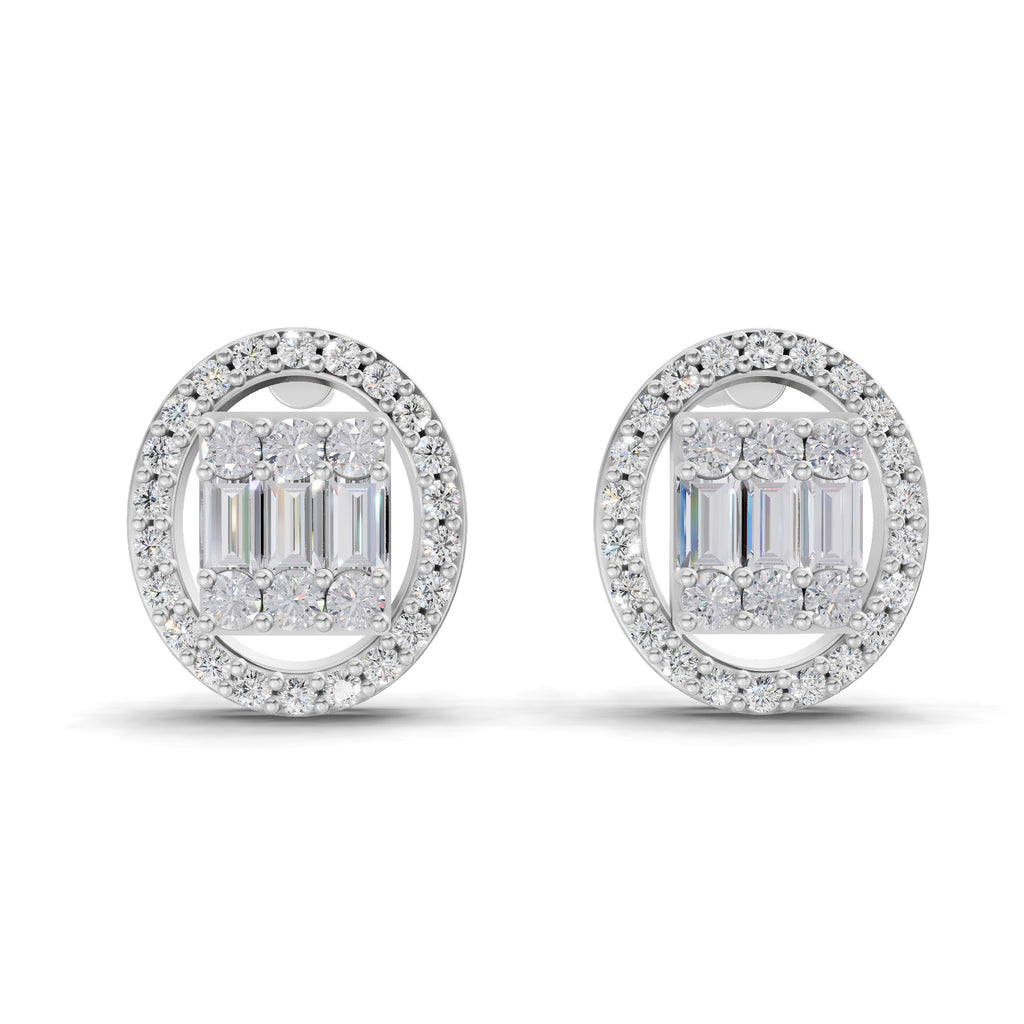 0.76 Ct Baguette Shape Cluster Diamond Earrings | 14K Rose Gold