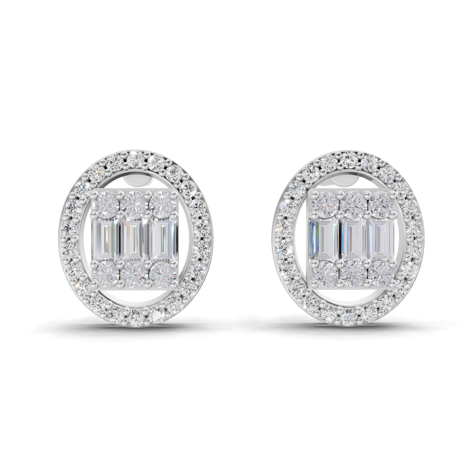 0.76 Ct Baguette Shape Cluster Diamond Earrings | 14K Rose Gold