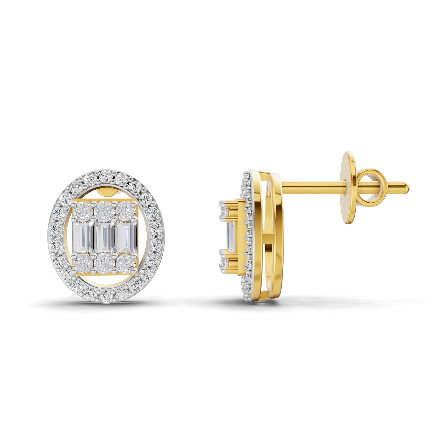 0.76 Ct Baguette Shape Cluster Diamond Earrings | 14K Rose Gold