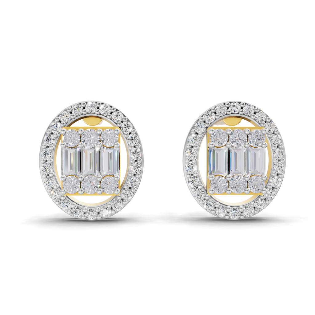 0.76 Ct Baguette Shape Cluster Diamond Earrings | 14K Rose Gold