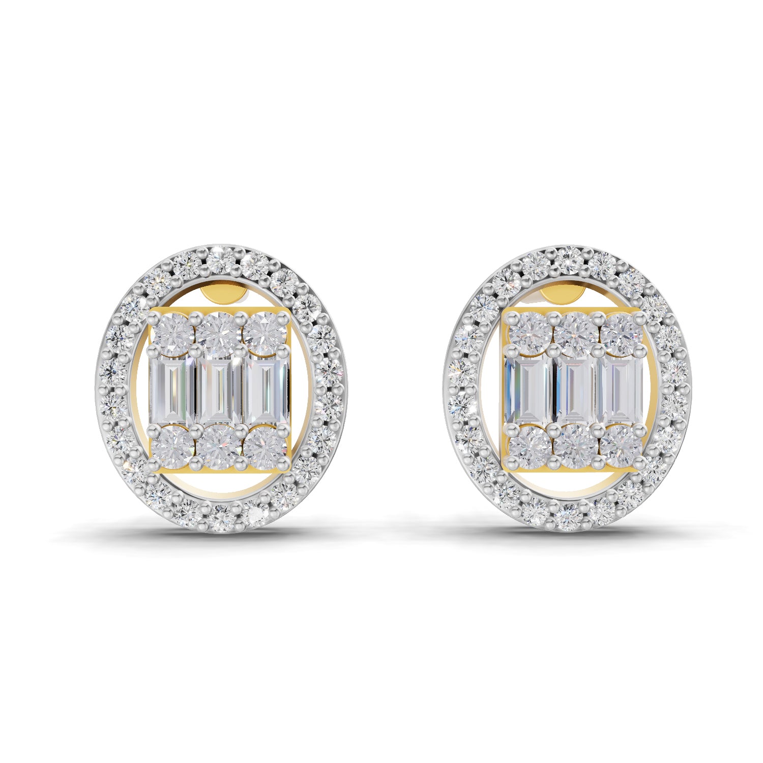 0.76 Ct Baguette Shape Cluster Diamond Earrings | 14K Rose Gold