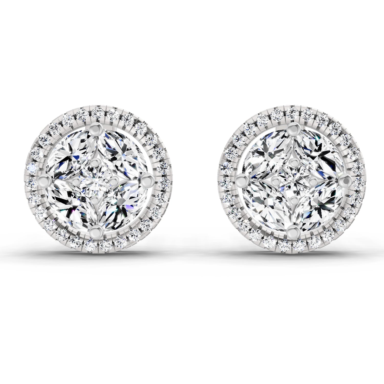 0.79 Ct Marquise Shape Cluster Diamond Earrings | 14K White Gold