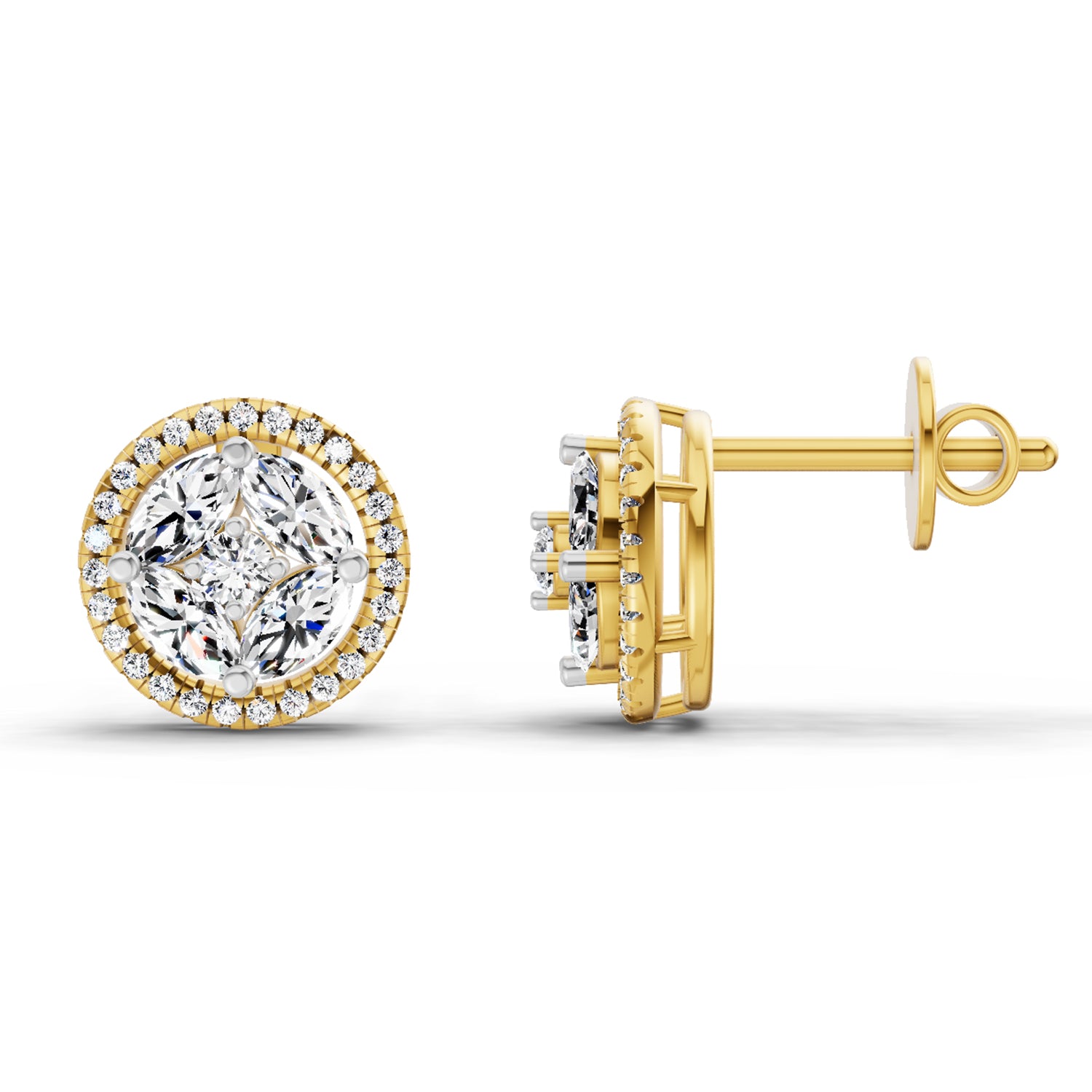 0.79 Ct Marquise Shape Cluster Diamond Earrings | 14K Yellow Gold