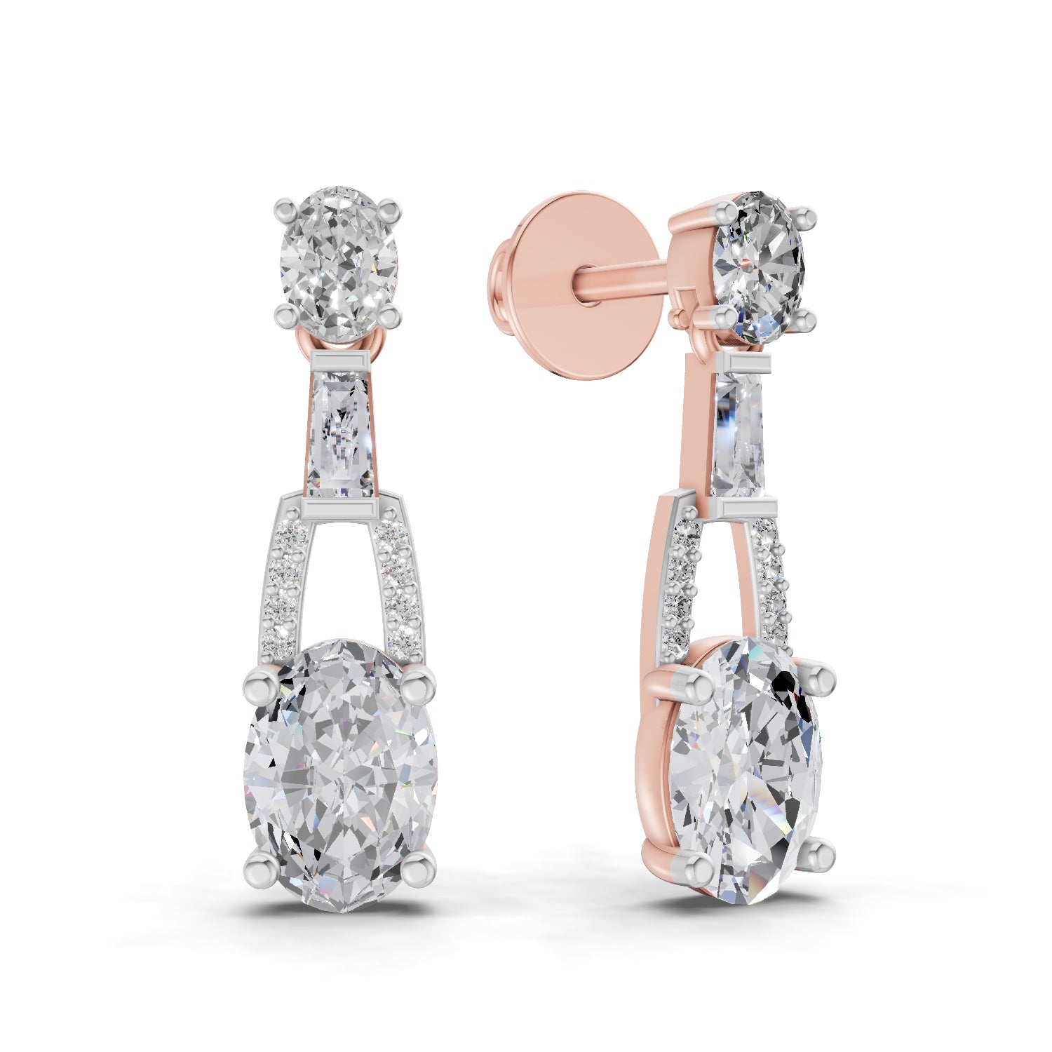 2.4 Ct Oval Shape Dangle Diamond Earrings | 14K Rose Gold