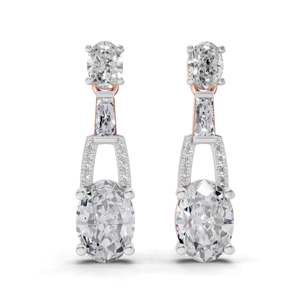 2.4 Ct Oval Shape Dangle Diamond Earrings | 14K Rose Gold