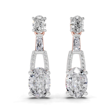 2.4 Ct Oval Shape Dangle Diamond Earrings | 14K Rose Gold