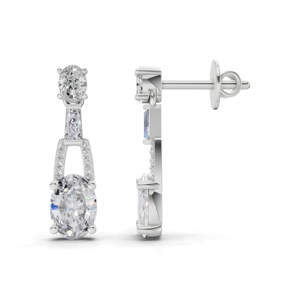 2.4 Ct Oval Shape Dangle Diamond Earrings | 14K Rose Gold