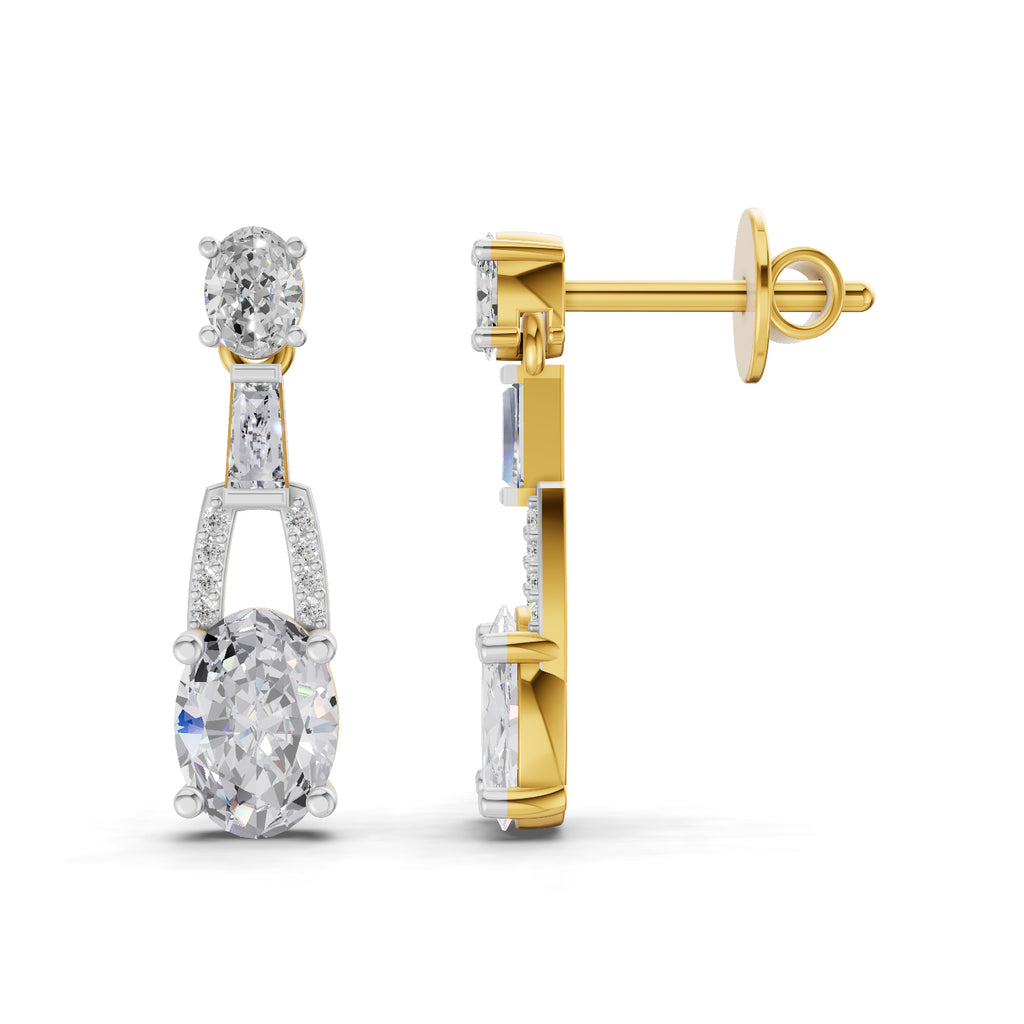 2.4 Ct Oval Shape Dangle Diamond Earrings | 14K Rose Gold