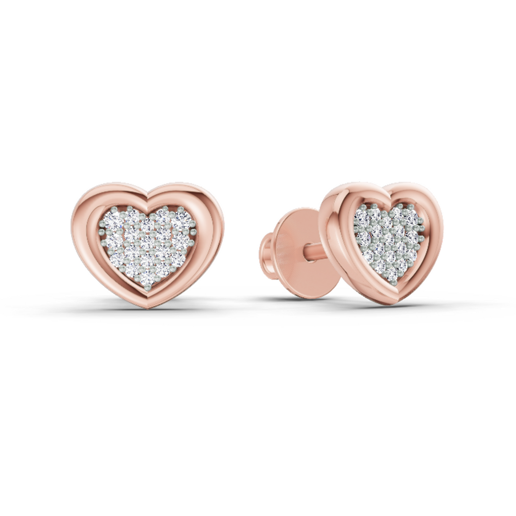 0.08 Ct Heart Shape Earrings | 14Kt Yellow Gold  Diamonds| FG VS Quality
