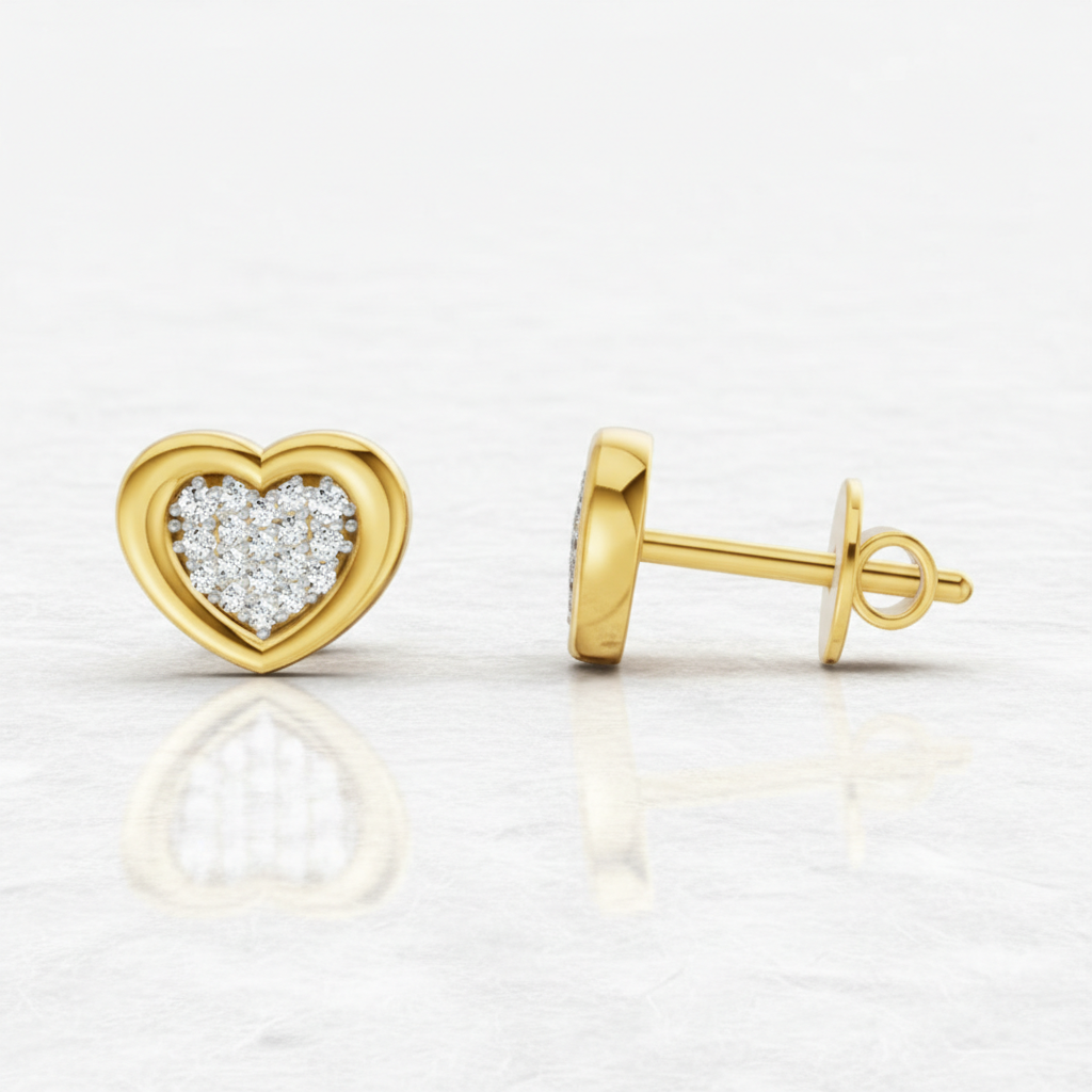 0.08 Ct Heart Shape Earrings | 14Kt Yellow Gold  Diamonds| FG VS Quality