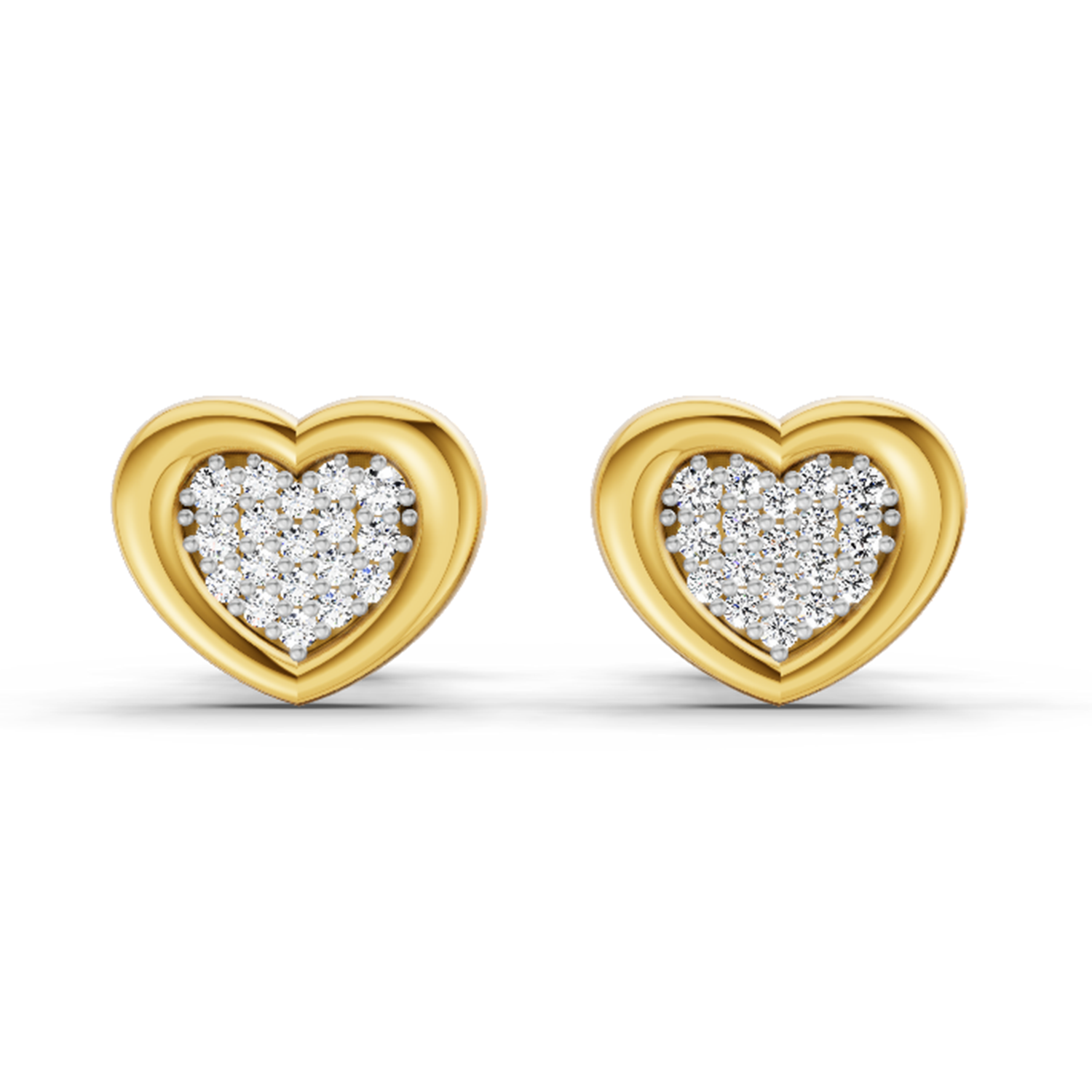 0.08 Ct Heart Shape Earrings | 14Kt Yellow Gold  Diamonds| FG VS Quality