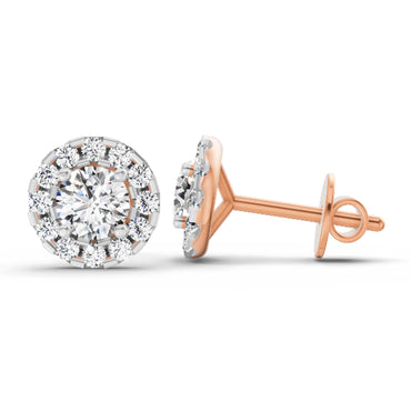 1 Ct Round Halo Stud Earrings | 14K Rose Gold