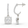 0.99 Ct Round Halo Drop Earrings |  14K White Gold