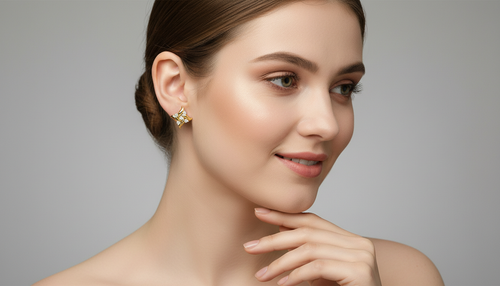 0.1 Ct Floral Stud Earrings | 14K Yellow Gold  FG VS Quality Diamonds
