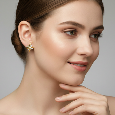 0.1 Ct Floral Stud Earrings | 14K Yellow Gold  FG VS Quality Diamonds