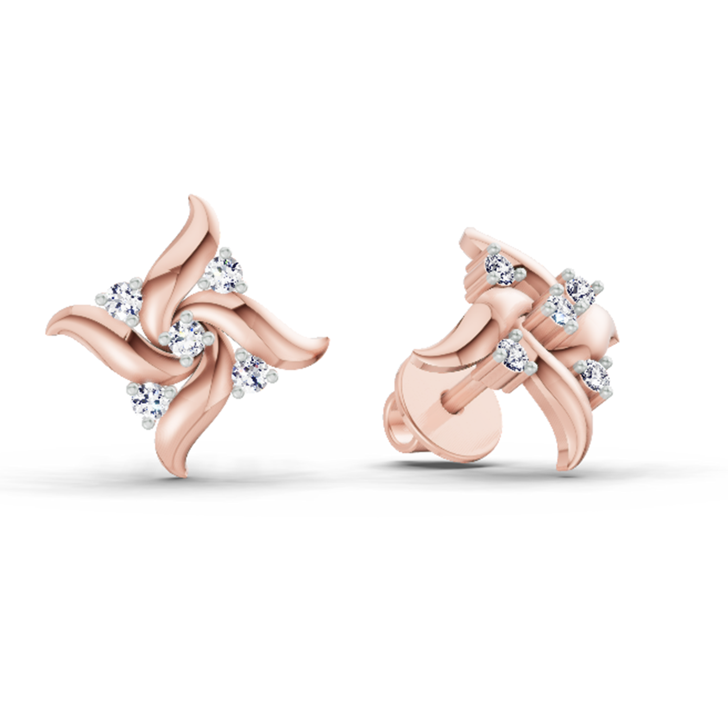 0.1 Ct Floral Stud Earrings | 14K Yellow Gold  FG VS Quality Diamonds