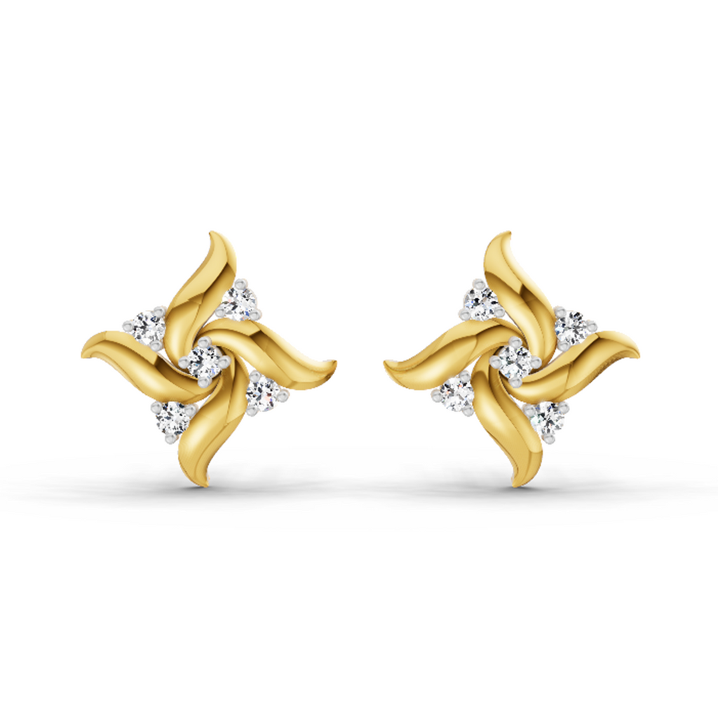 0.1 Ct Floral Stud Earrings | 14K Yellow Gold  FG VS Quality Diamonds