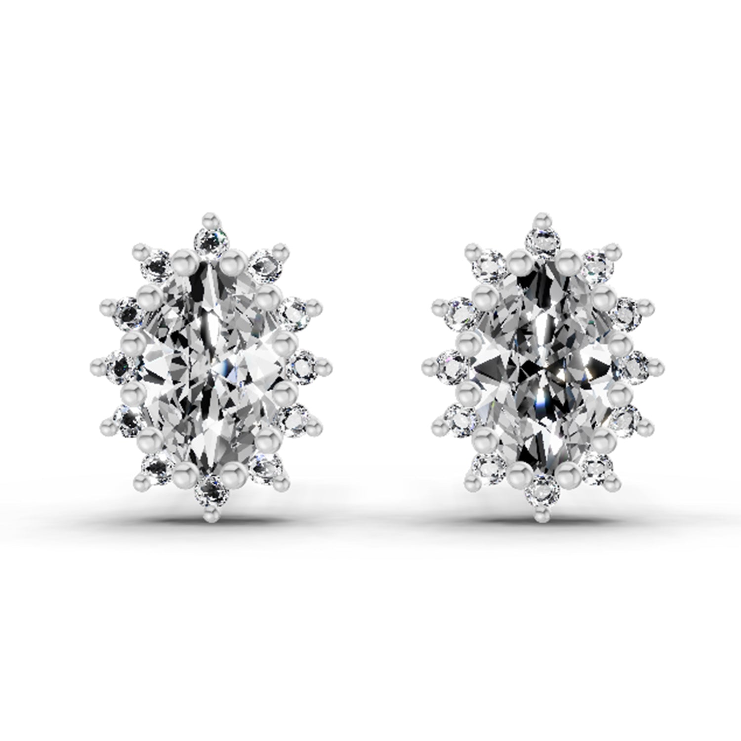 0.98 Ct Oval Shape Halo Diamond Earrings | 14K White Gold