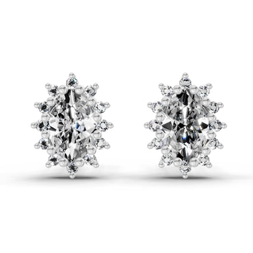 0.98 Ct Oval Shape Halo Diamond Earrings | 14K White Gold