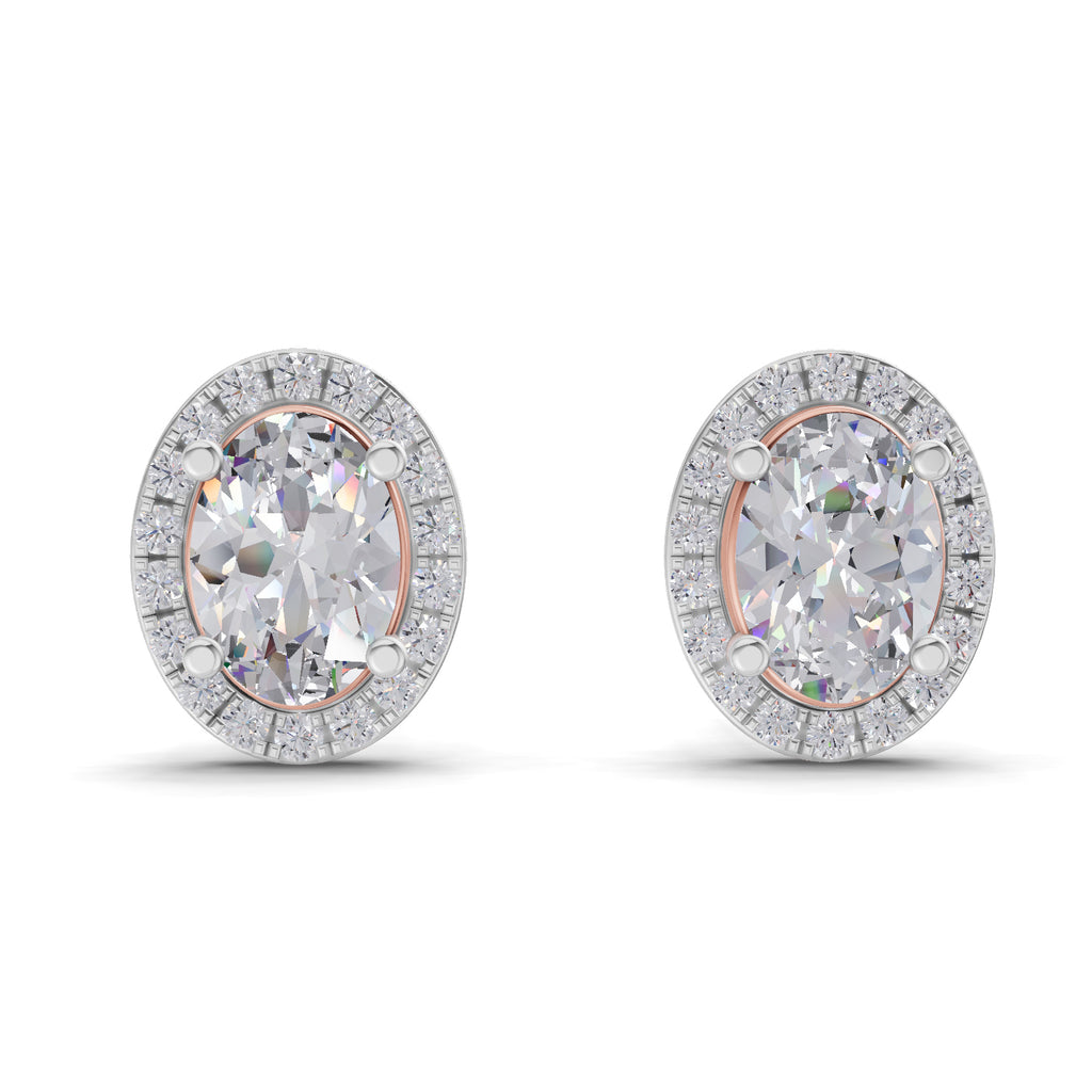 2.25 Ct Oval Shape Halo Diamond Earrings | 14K Rose Gold