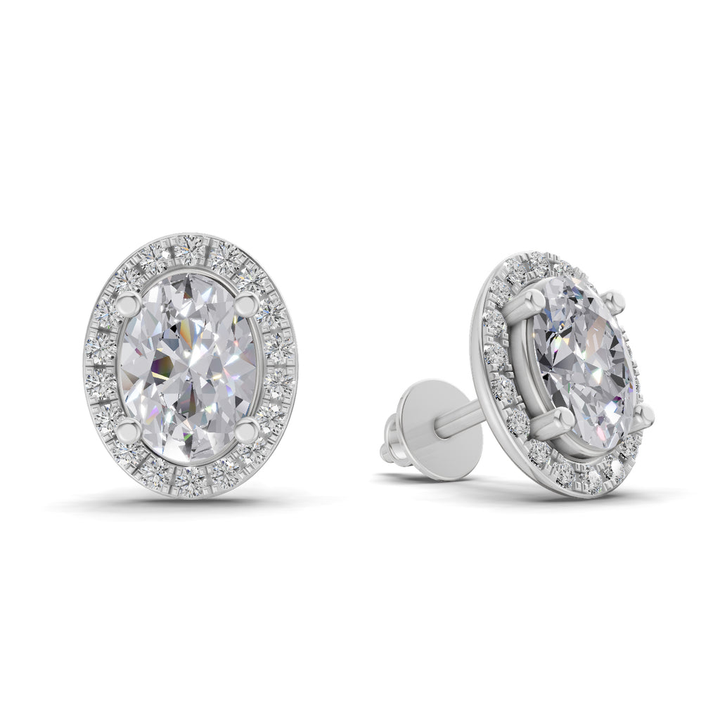 2.25 Ct Oval Shape Halo Diamond Earrings | 14K Rose Gold