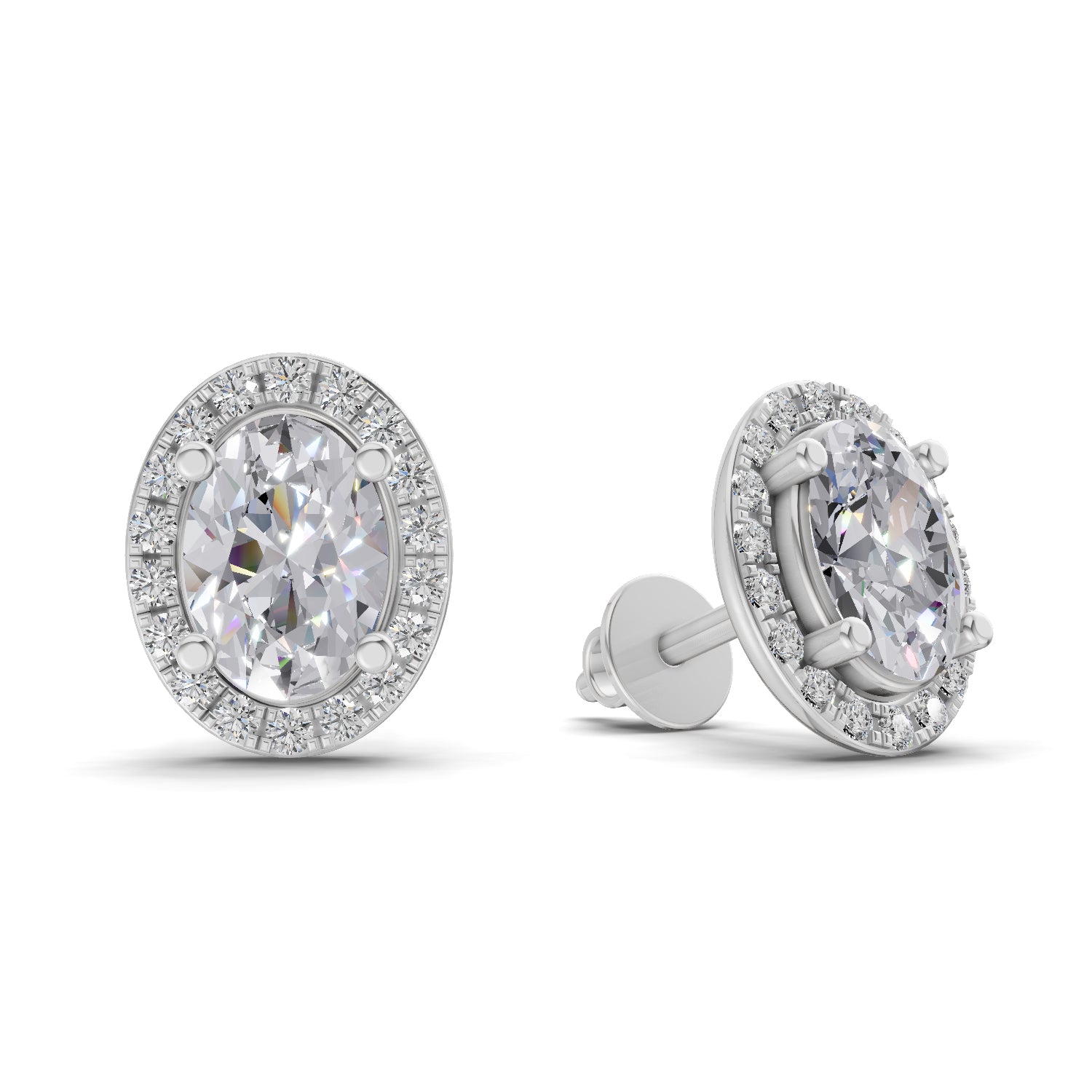 2.25 Ct Oval Shape Halo Diamond Earrings | 14K Rose Gold
