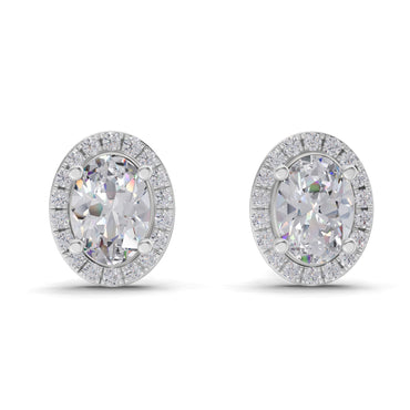 2.25 Ct Oval Shape Halo Diamond Earrings | 14K White Gold