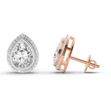 2.22 Ct Pear Halo Stud Earrings |14K Rose Gold