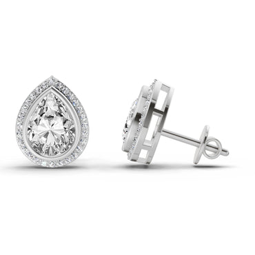 2.22 Ct Pear Halo Stud Earrings |  14K White Gold