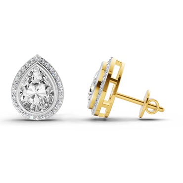 2.22 Ct Pear Halo Stud Earrings |14K Yellow Gold
