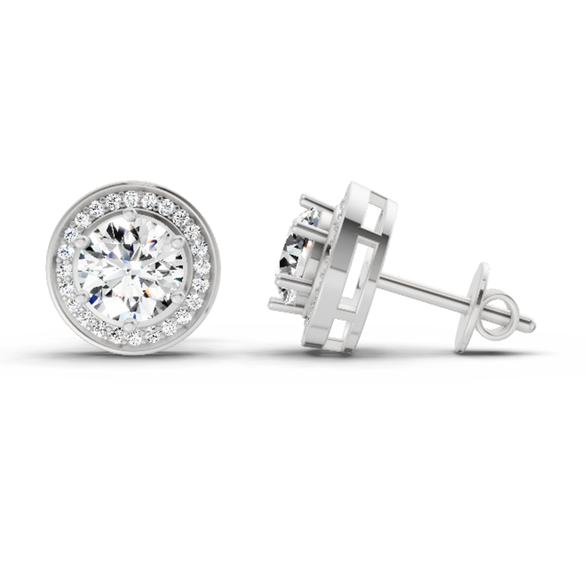 1.39 Ct Round Halo Stud Earrings | 14K White Gold  FG VS Quality Diamonds