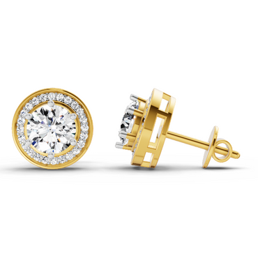 1.39 Ct Round Halo Stud Earrings | 14K Yellow Gold  FG VS Quality Diamonds