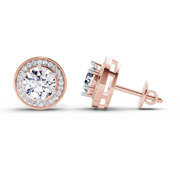 1.39 Ct Round Halo Stud Earrings | 14K Rose Gold  FG VS Quality Diamonds