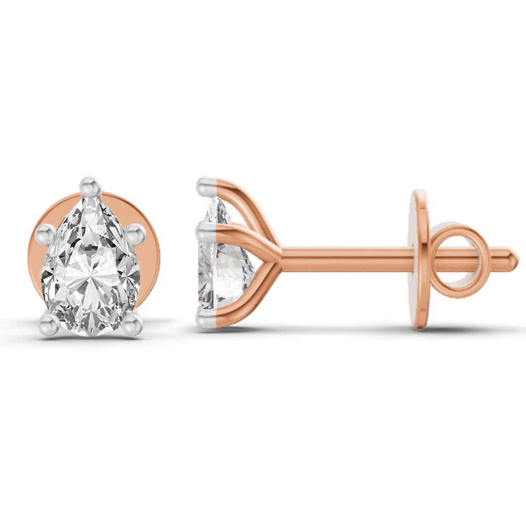 0.46 Ct  Pear Shape Solitaire Diamond Stud Earrings | 14K Rose Gold