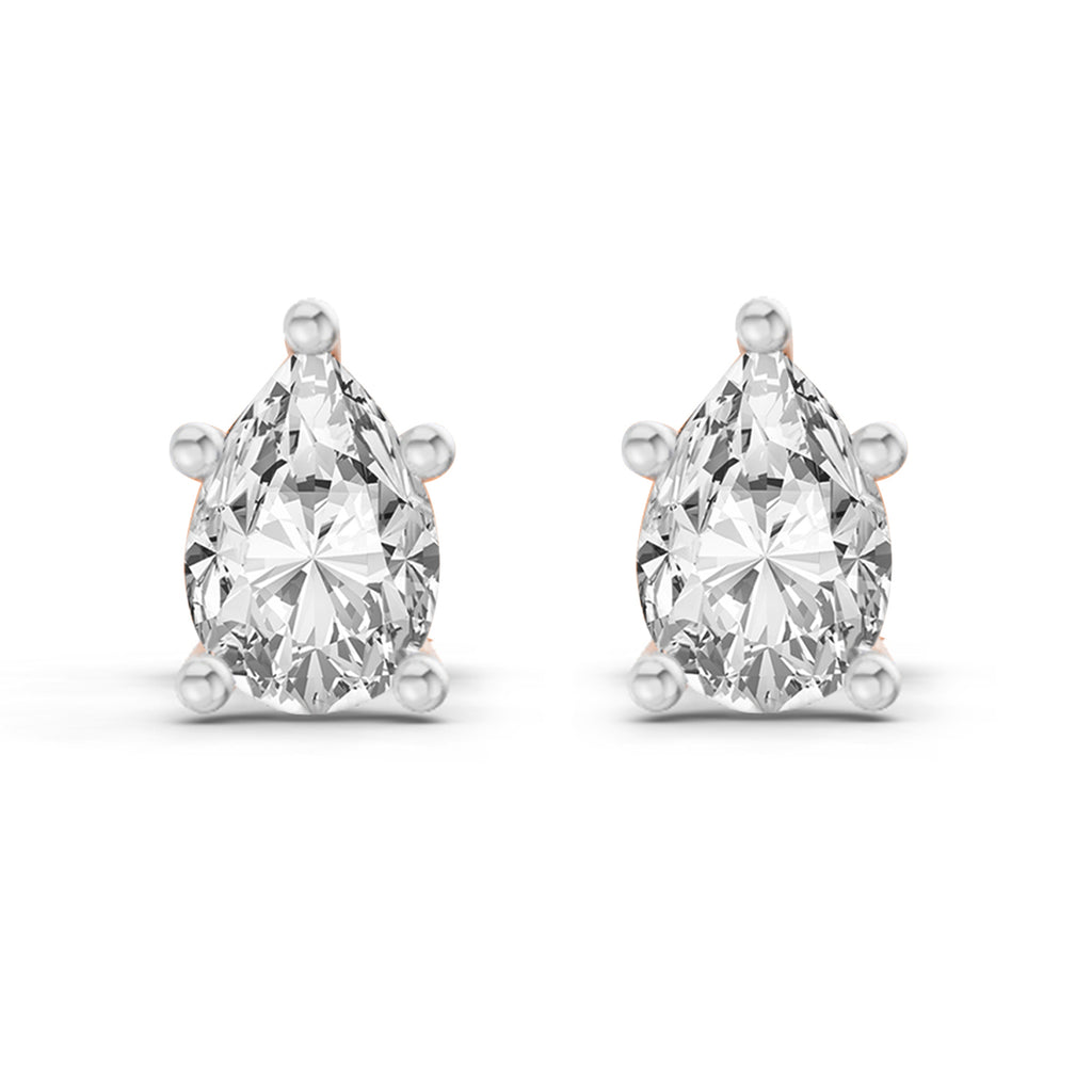 0.46 Ct  Pear Shape Solitaire Diamond Stud Earrings | 14K Yellow Gold