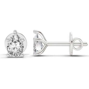 0.46 Ct  Pear Shape Solitaire Diamond Stud Earrings | 14K White Gold
