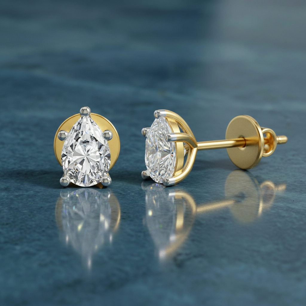 0.46 Ct  Pear Shape Solitaire Diamond Stud Earrings | 14K Rose Gold