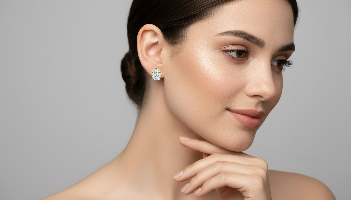 0.46 Ct  Pear Shape Solitaire Diamond Stud Earrings | 14K Rose Gold