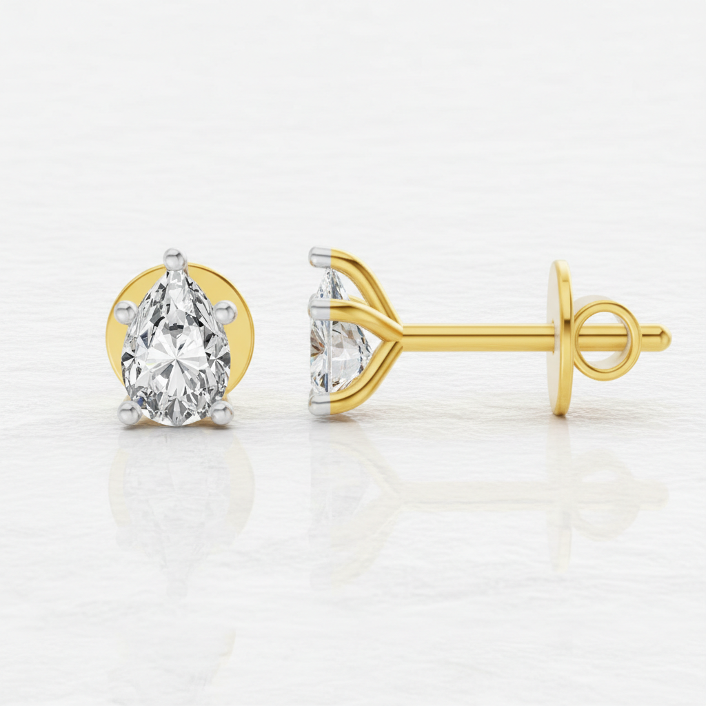 0.46 Ct  Pear Shape Solitaire Diamond Stud Earrings | 14K Rose Gold