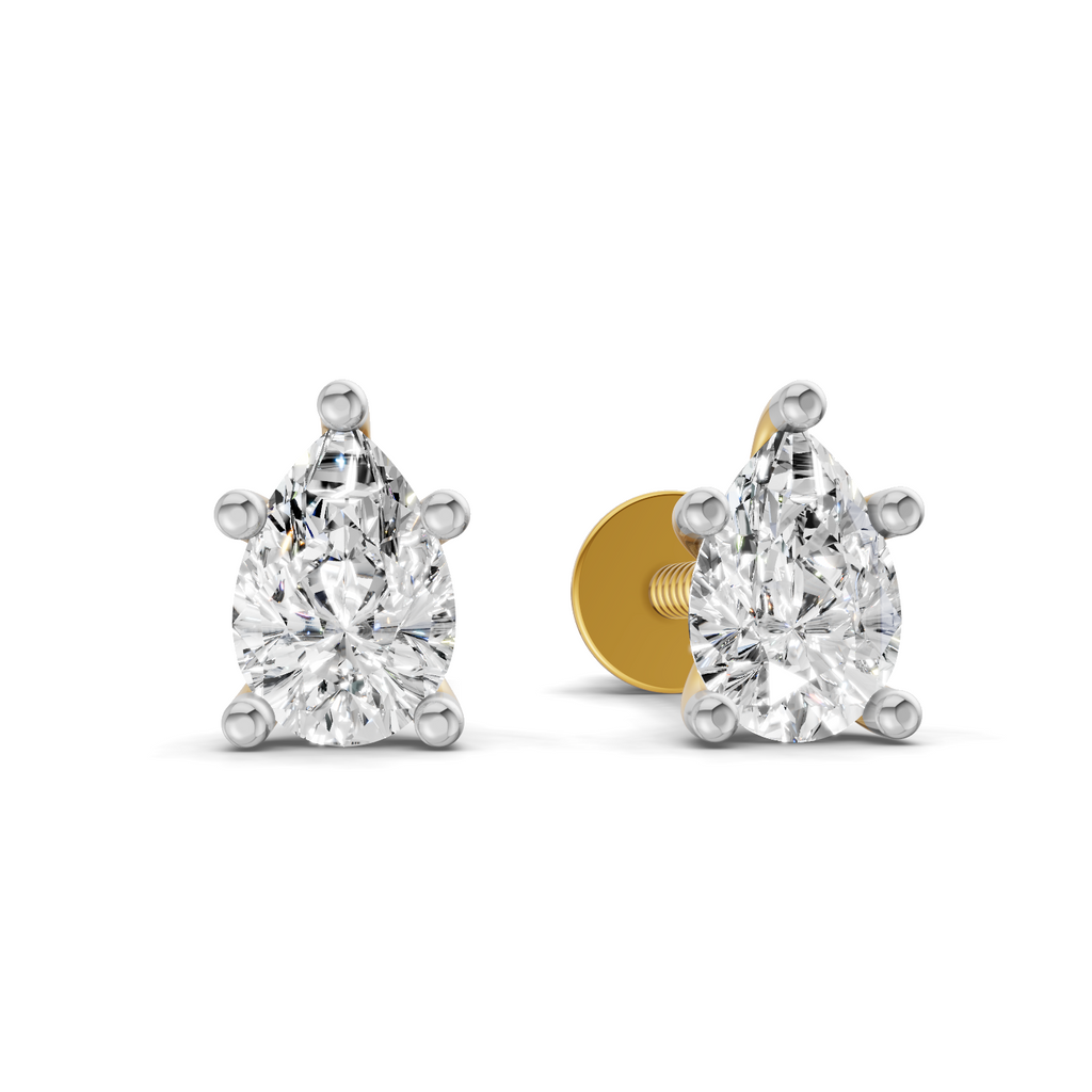 0.46 Ct  Pear Shape Solitaire Diamond Stud Earrings | 14K Yellow Gold