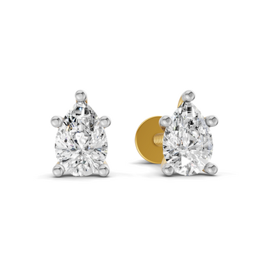 0.46 Ct  Pear Shape Solitaire Diamond Stud Earrings | 14K Yellow Gold