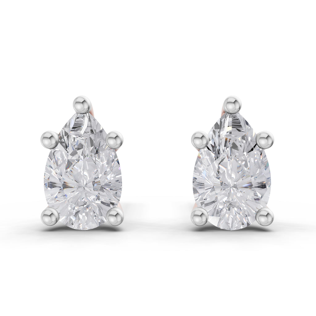 2.64 Ct Pear Shape Solitaire Diamond Stud Earrings | 14K Rose Gold
