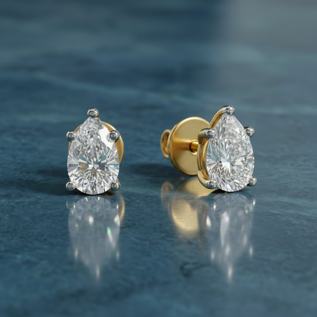 0.64 Ct Pear Stud Earrings | 14K Rose Gold