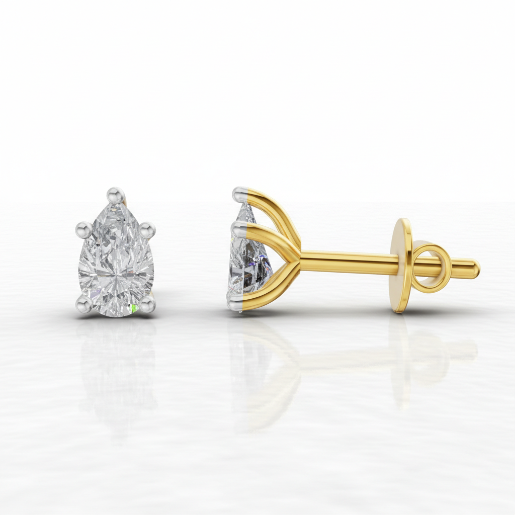 0.64 Ct Pear Stud Earrings | 14K Rose Gold