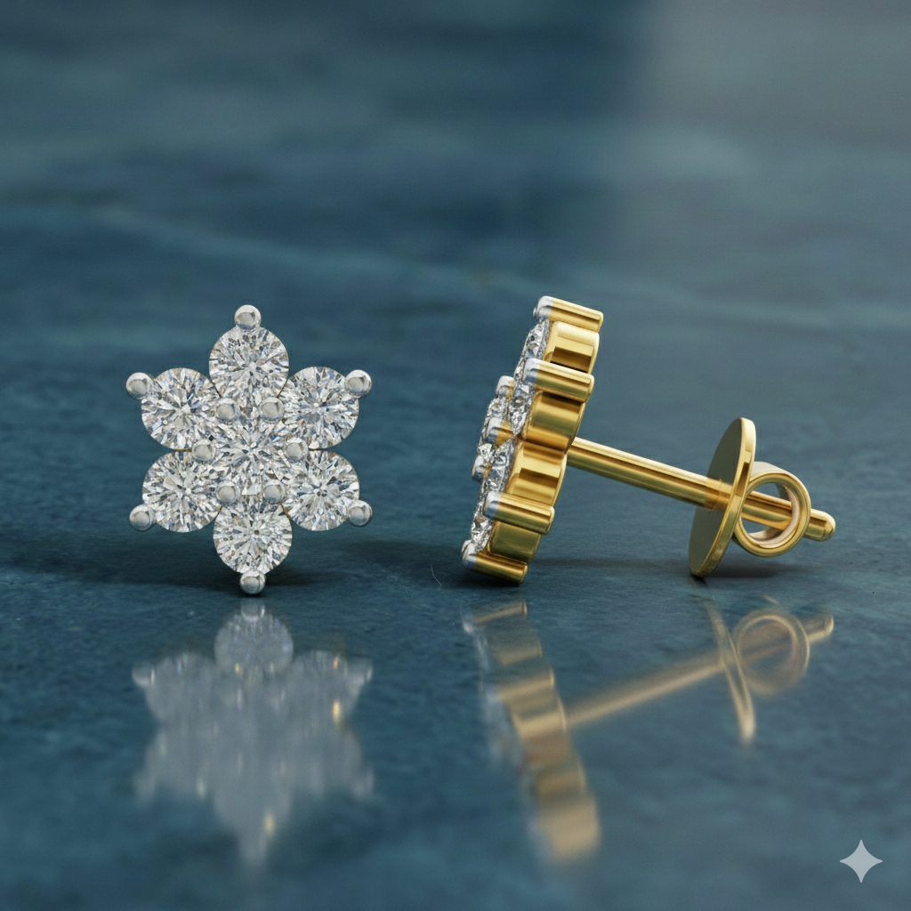 0.41 Ct  Round Shape Floral Diamond Stud Earrings | 14K Rose Gold