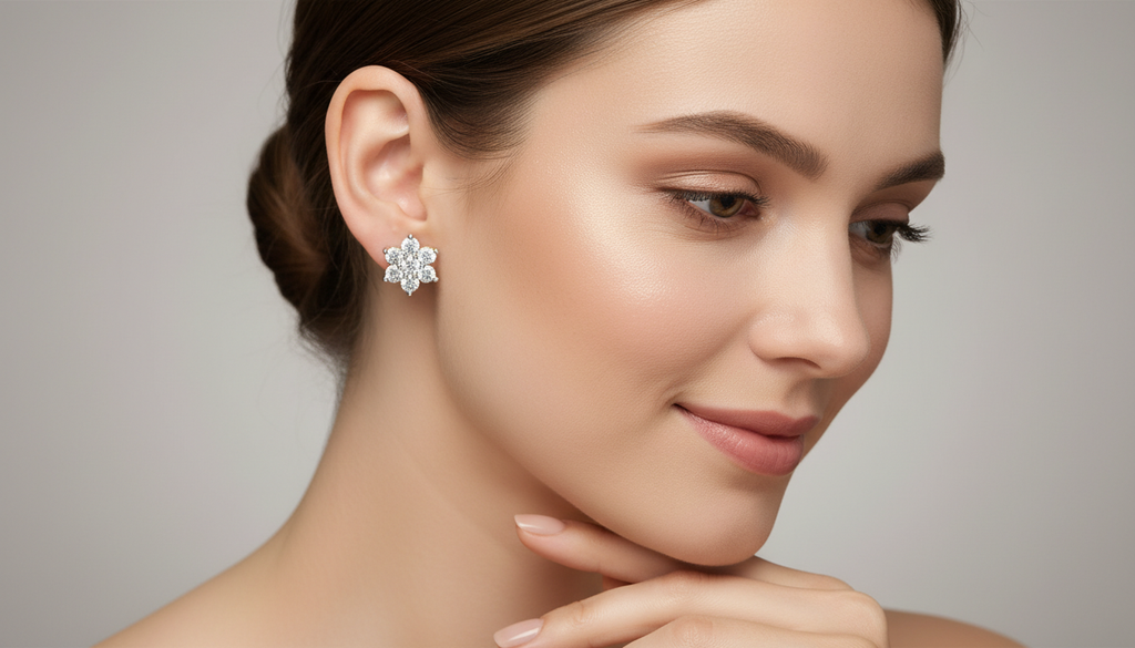 0.41 Ct  Round Shape Floral Diamond Stud Earrings | 14K Rose Gold