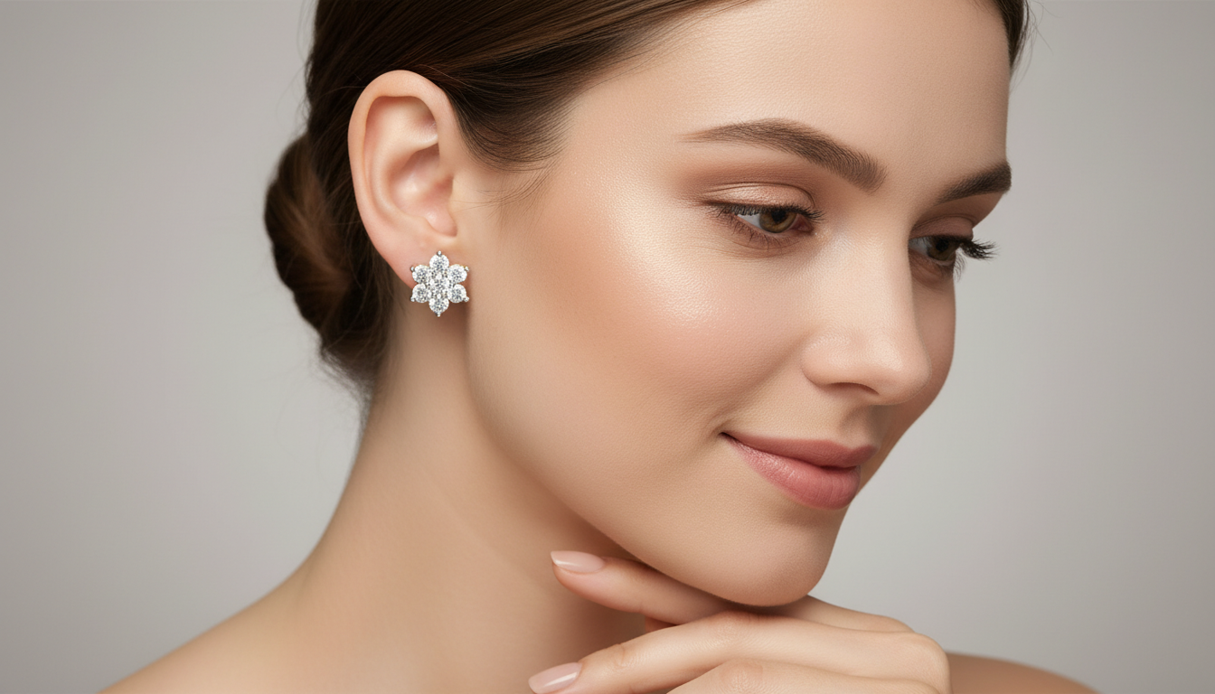 0.41 Ct  Round Shape Floral Diamond Stud Earrings | 14K Rose Gold