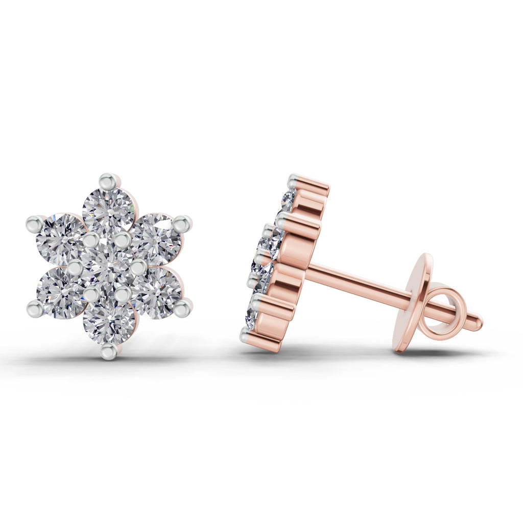 0.41 Ct  Round Shape Floral Diamond Stud Earrings | 14K Rose Gold
