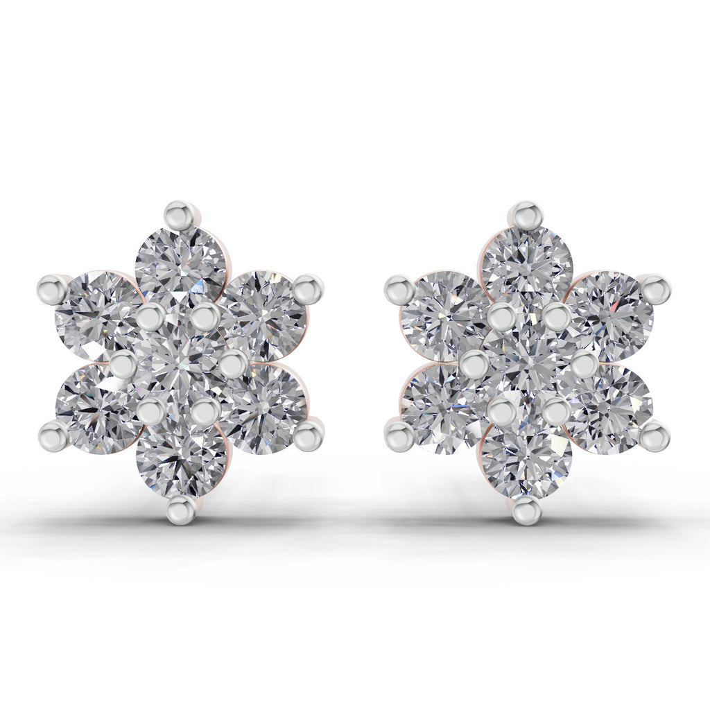 0.41 Ct  Round Shape Floral Diamond Stud Earrings | 14K Rose Gold
