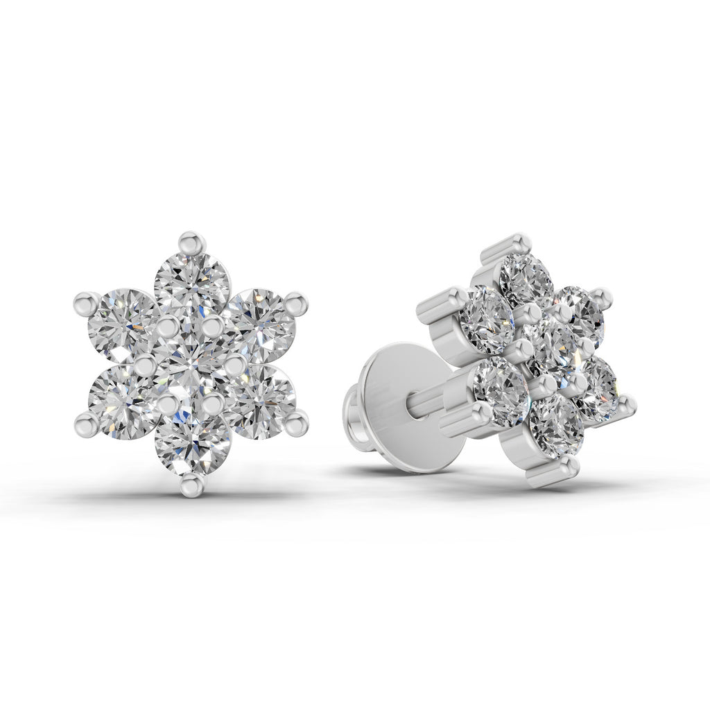 0.41 Ct  Round Shape Floral Diamond Stud Earrings | 14K Rose Gold